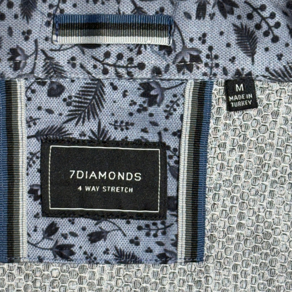 7Diamonds Button Up Shirt Mens Medium Grey Vision of Love Jacquard Stretch Short - Picture 4 of 7